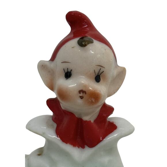 Mid Century Pixie Elf Ceramic Figurine Red Hat Coat Green Shoe Japan Christmas - Picture 2 of 13